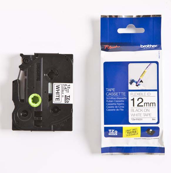 Brother Taśma do drukarek etykiet czarny druk / biały podkład laminowane 12mm x 8m (TZEFX231)