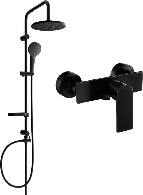 Zestaw prysznicowy Mexen Mexen Erik zestaw prysznicowy natynkowy z deszczownicą i baterią prysznicową Alfa, czarny - 745740205-70