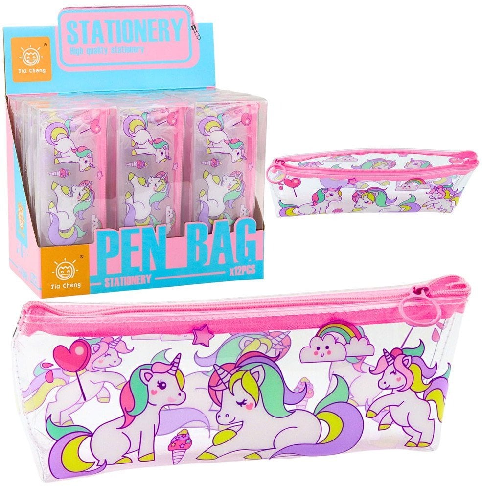 Piórnik Szkolny Przybornik Przeźroczysty Jednorożce 20 x 8,5 x 4cm LEAN