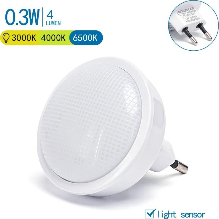 Lampka wtykowa do gniazdka Aigostar Lampka nocna LED z czujnikiem światła 3000K-6500K Lampka nocna LED z czujnikiem światła 3000K-6500K