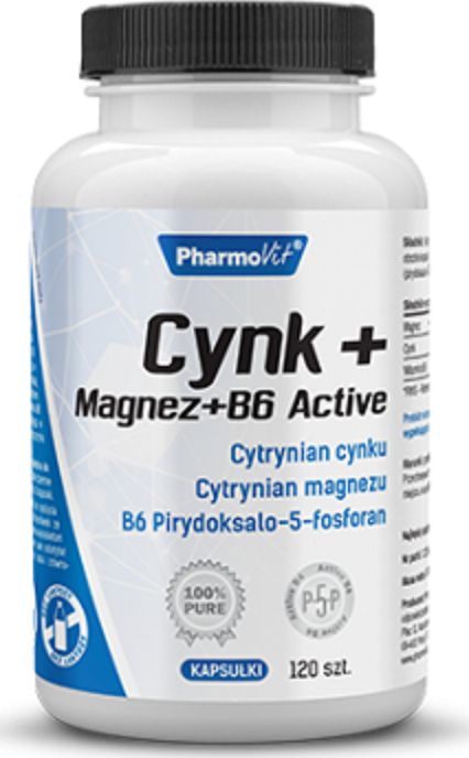 Pharmovit Cynk + Magnez + B6 Active 120 Kaps. Pharmovit Cytrynian Cynku Cytrynian Magnezu B6 Pirydoksalo-5-Fosforan