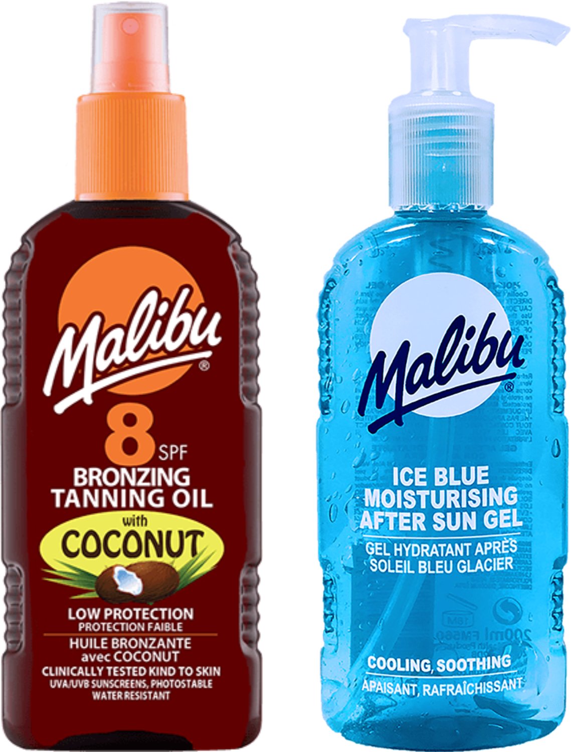Malibu Olejek Brązujący Z Kokosem SPF8 200ml + Ice Blue Żel Po Opalaniu 200ml