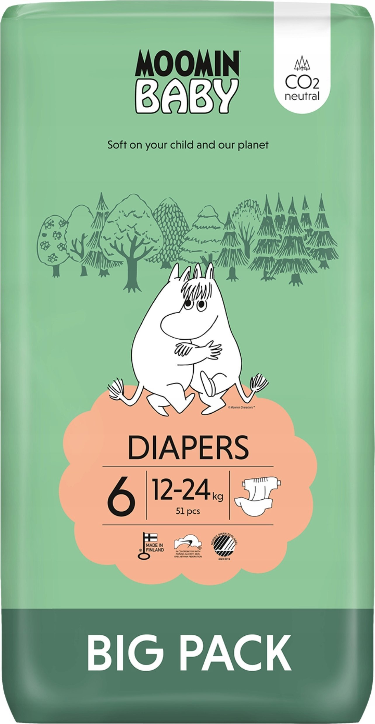 MOOMIN Baby, Pieluszki 6 JUNIOR (12-24kg), 51 szt. EKO BIG PACK