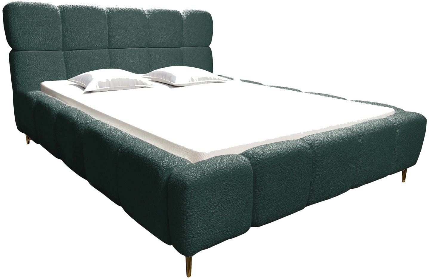 Łóżko tapicerowane Lux 160x200 z pojemnikiem na pościel bukla kolor ciemna zieleń