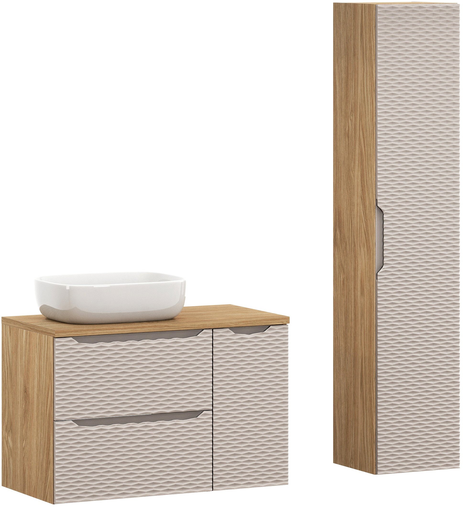 Zestaw meblowy 90cm z blatem, umywalką nablatową Smile i szafką wysoką