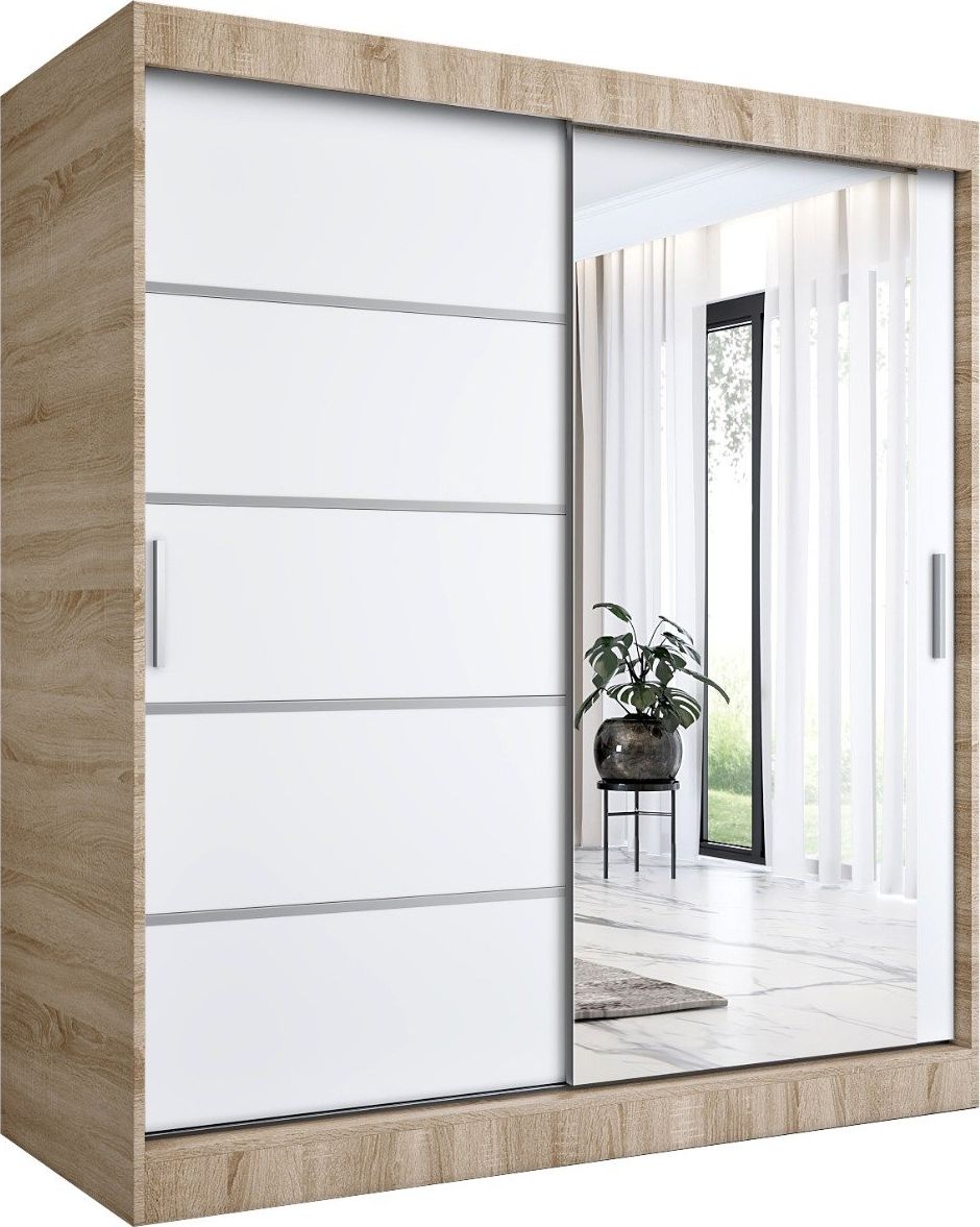 MKPOL Szafa przesuwna MODUO COMFORT 2 180 dąb sonoma/biała mat z lustrem