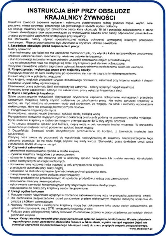 StudioCen Instrukcja Obsługa krajalnicy żywności