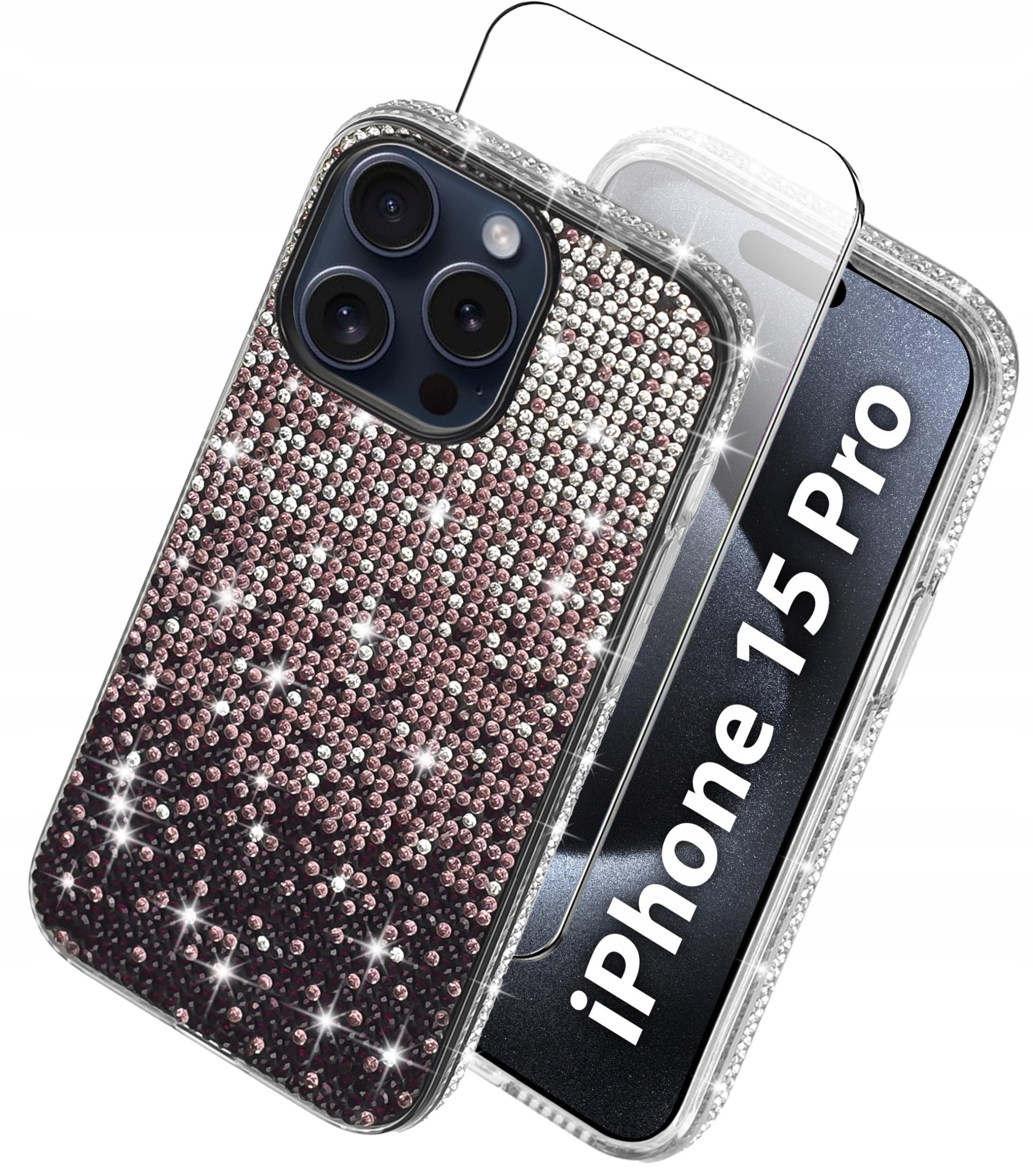 Etui do iPhone 15 Pro silikonowe BROKAT DIAMOND Szkło ochronne na ekran 9H