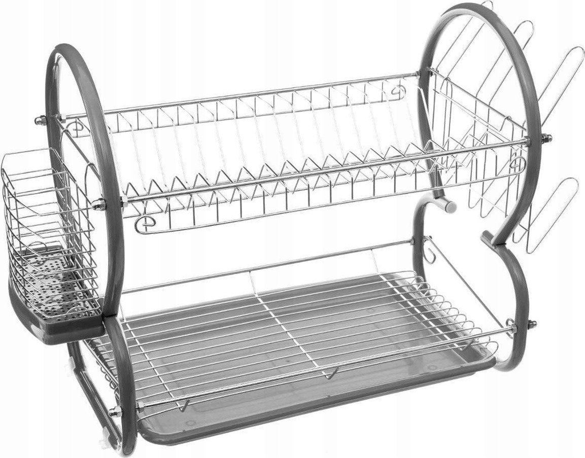 5five Ociekacz do naczyń 2 poziomy + koszyk na sztućce, szary (146478)