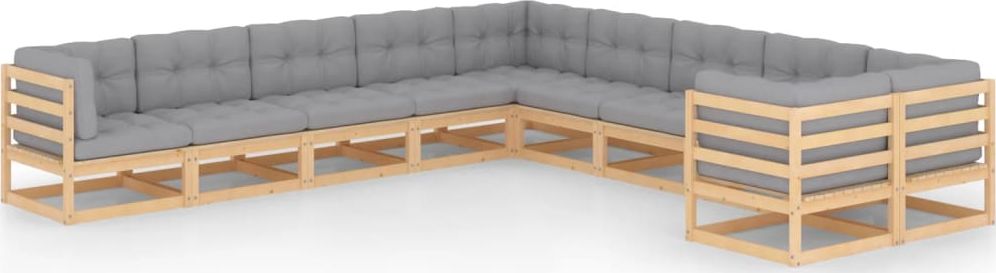 vidaXL 10-cz. zestaw wypoczynkowy do ogrodu, z poduszkami, lita sosna