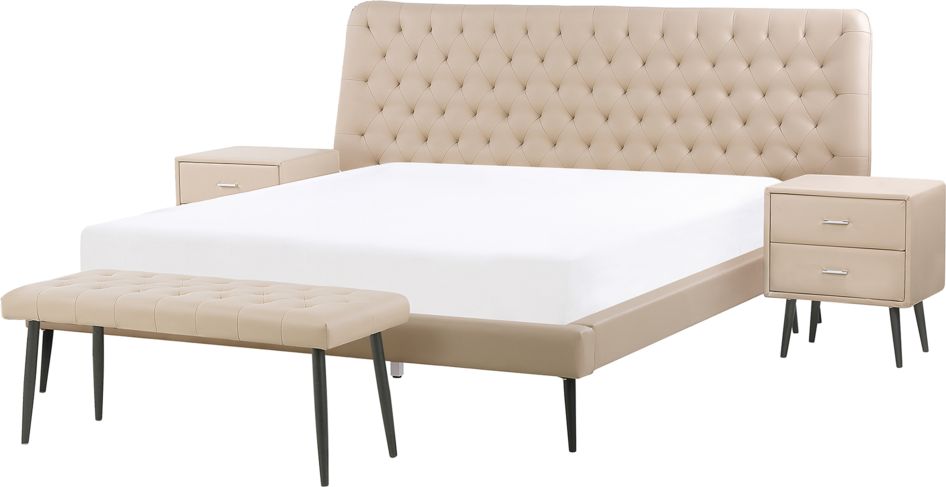 Beliani Zestaw mebli do sypialni ekoskóra 160 x 200 cm beżowy ESSONNE