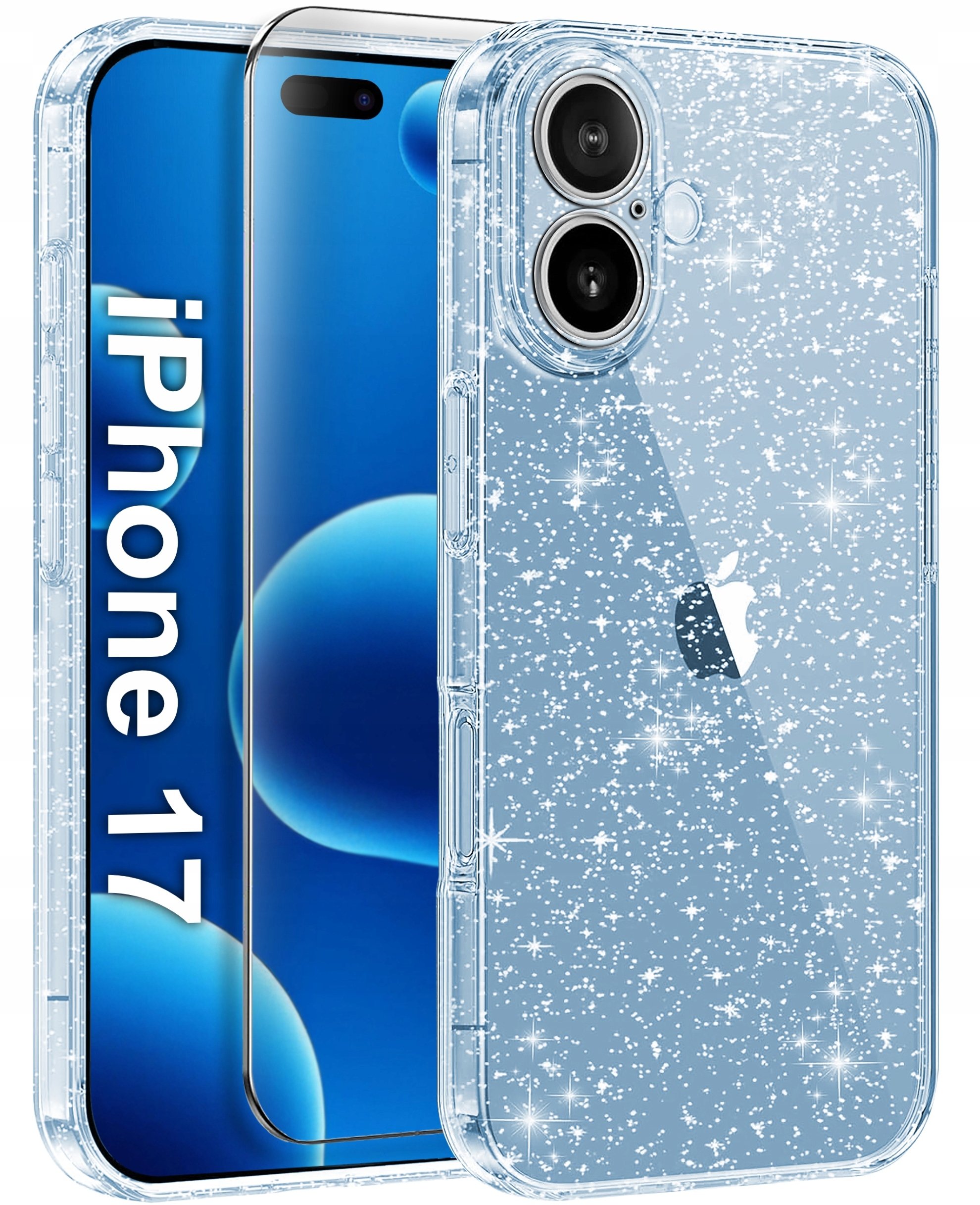krainaGSM Etui do iPhone 17 CASE CLEAR BROKAT Błyszczące mieniące 2MM + SZKŁO 9H