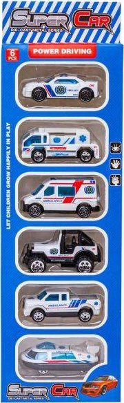Metalowe Pojazdy Uprzywilejowane, Auta, Resoraki 6 Sztuk Zestaw 1:64 POGOTOWIE, AMBULANS