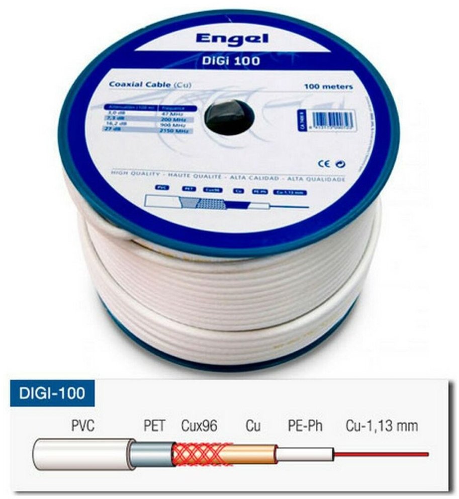 Kabel do koaksialnej Antena TV Engel Pojedyńczy 100 m Biały