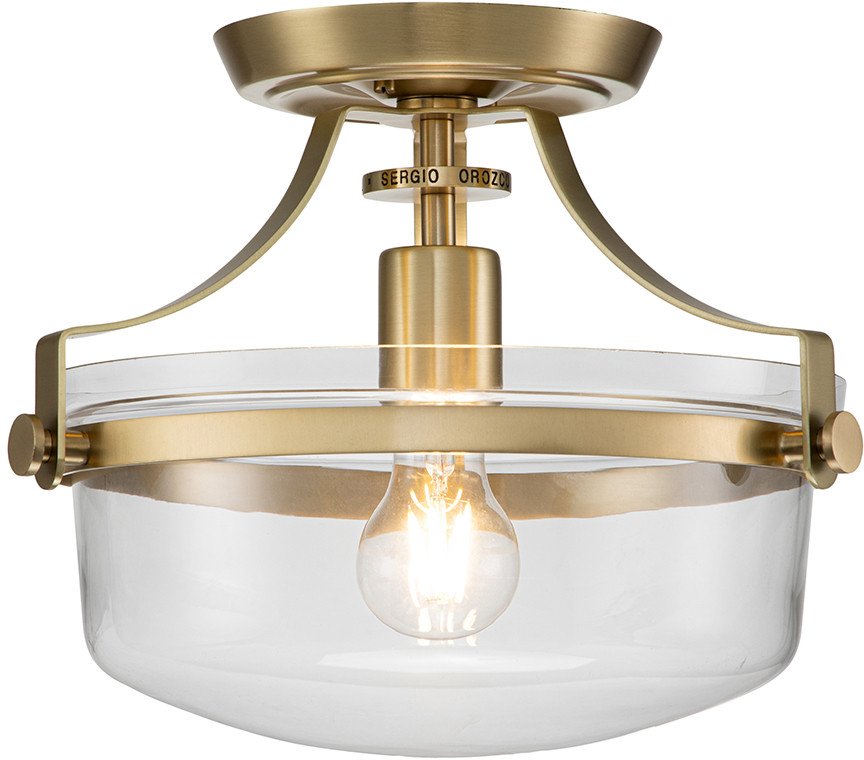 Rustykalna lampa sufitowa Penn Station QZ-PENN-STATION-F-BB Quoizel przezroczysta mosiądz