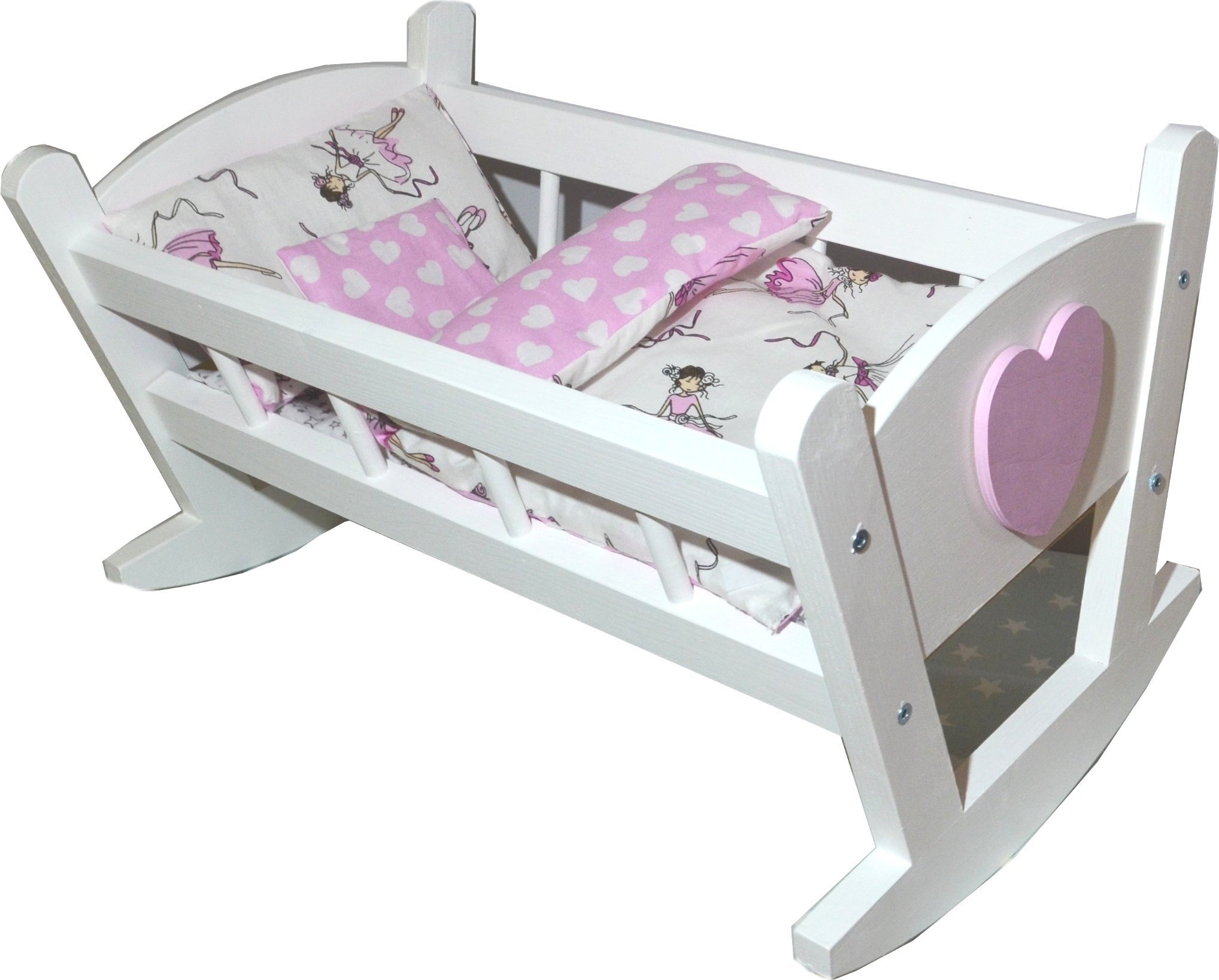 Love Gifts Kołyska drewniana - łóżeczko dla lalek +POŚCIEL GWIAZDKI