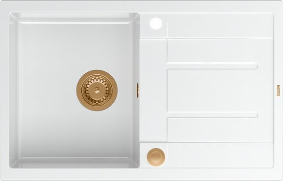 Zlewozmywak GraniteQ MORGAN 111 GraniteQ zlewozmywak snow white z syfonem Push To Open 1-komorowy z/o / elementy miedziane