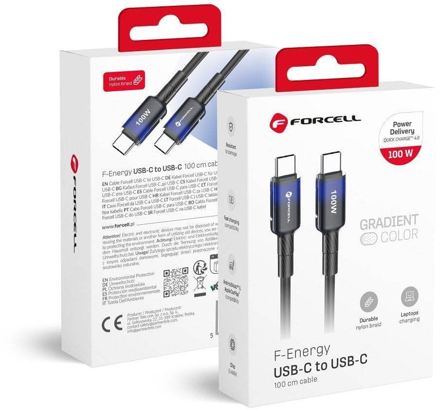Kabel USB C do USB C Forcell F-Energy QC4.0 PD 5A 100W Gradient 1 m C357 czarny