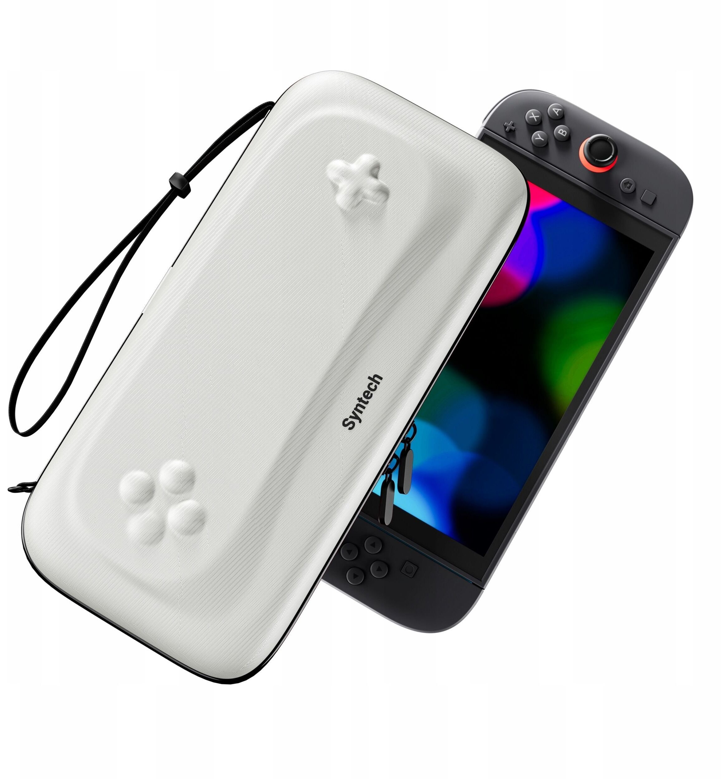 Twardy Sztywny Pokrowiec Futerał Etui Walizka Case Do Nintendo Switch 2 / G11 Biały / Złamana Biel Z Czarnym Paskiem