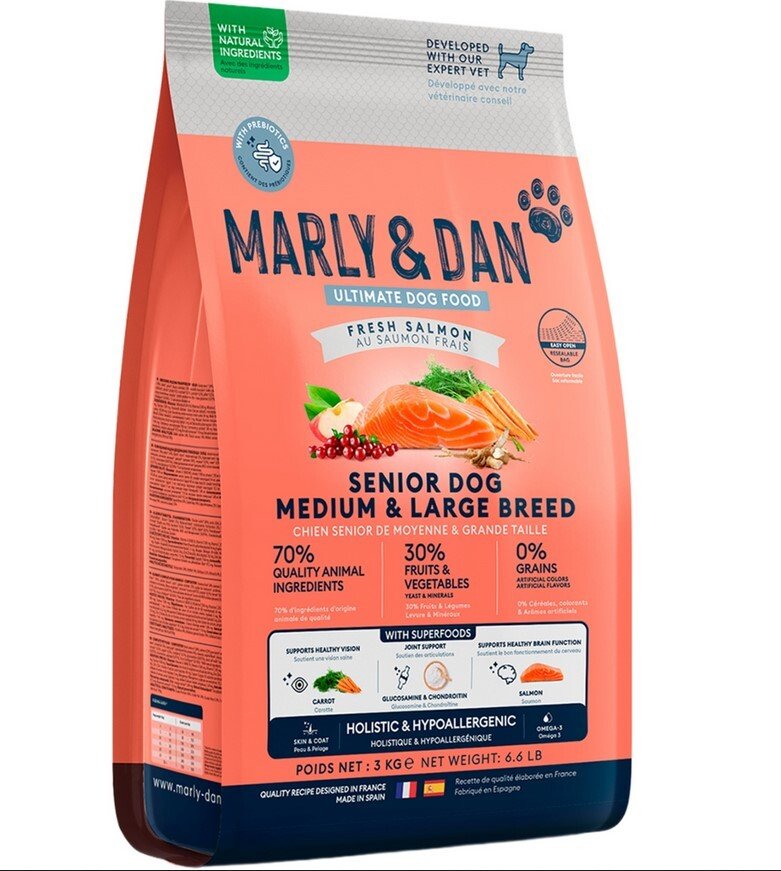 Marly & Dan Senior Dog Medium & Large Breed Fresh Salmon Holistic & Hypoallergenic 3kg sucha karma