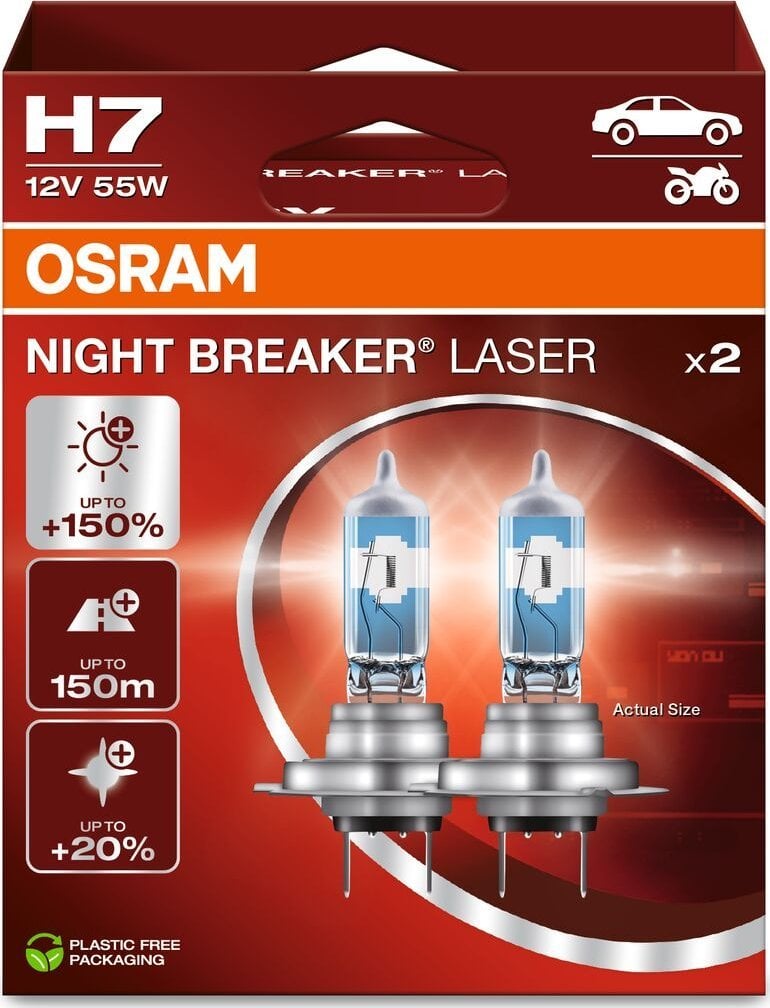 Osram OSRAM Automobilinės lemputės NIGHT BREAKER LASER +150% H7 55W 12V PX26D 2vnt