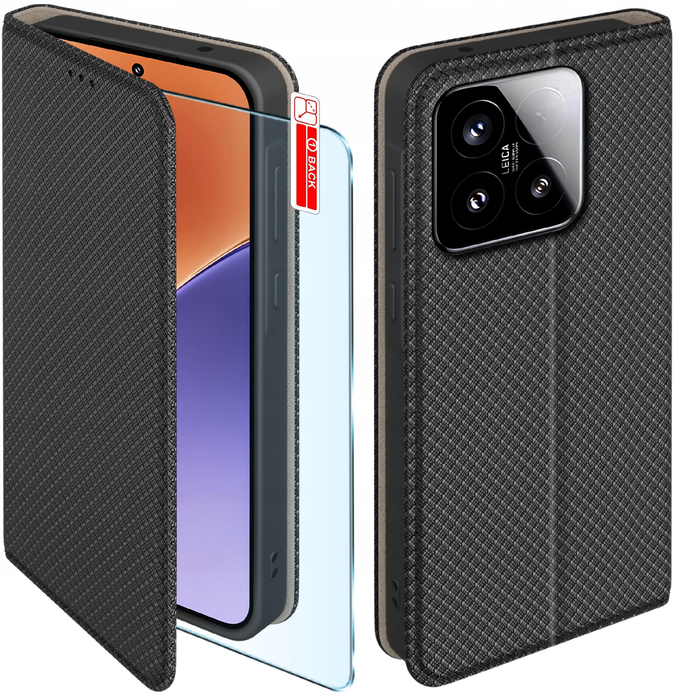 Etui z klapką do Xiaomi 15 Zamykane Czarne Futerał + Szkło 9H