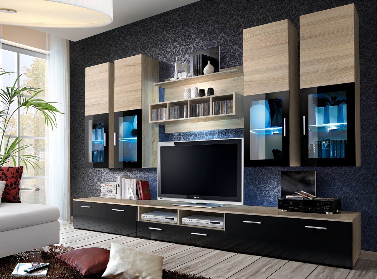 ASM Meble Meblościanka LYRA dąb sonoma/czarna