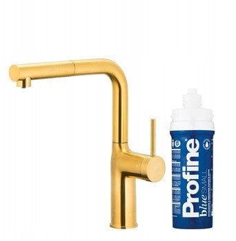 KFA bateria kuchenna z funkcją filtracji wody i wyciąganą wylewką Duero Pure Move Pull-Out + zestaw fitrujący Profine Blue S, brushed gold 6623-423-31