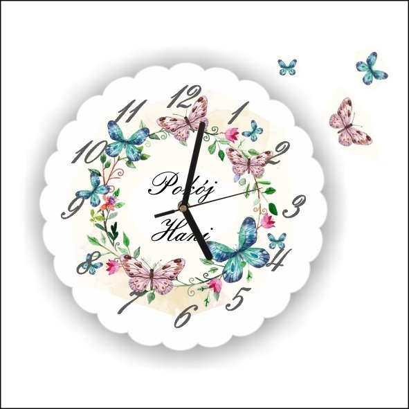 naSciane Zegar ścienny MOTYLE na prezent + imię, kolorowy