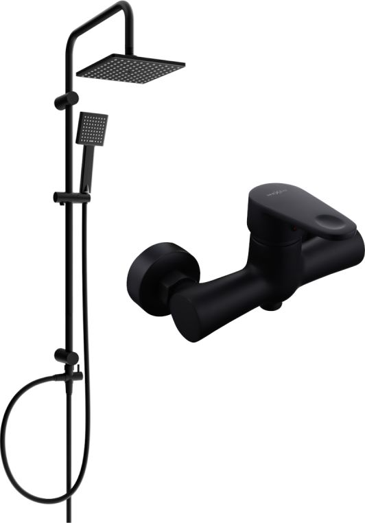 Zestaw prysznicowy Mexen Mexen Tord zestaw prysznicowy natynkowy z deszczownicą i baterią prysznicową Kama, czarny - 72540200-70