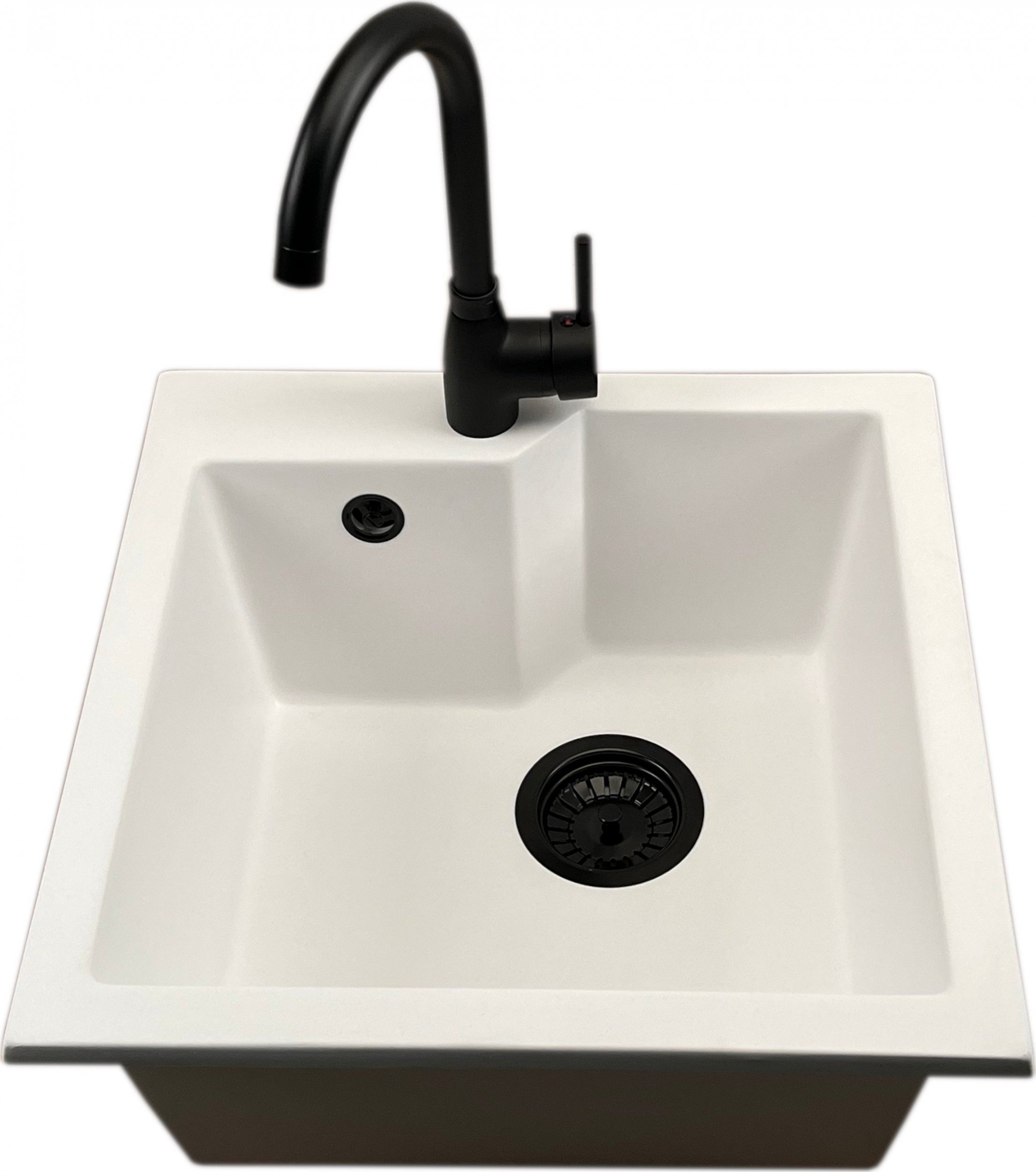 Zlewozmywak PREHNIT Zlewozmywak jednokomorowy NUMO biały + bateria LUNA