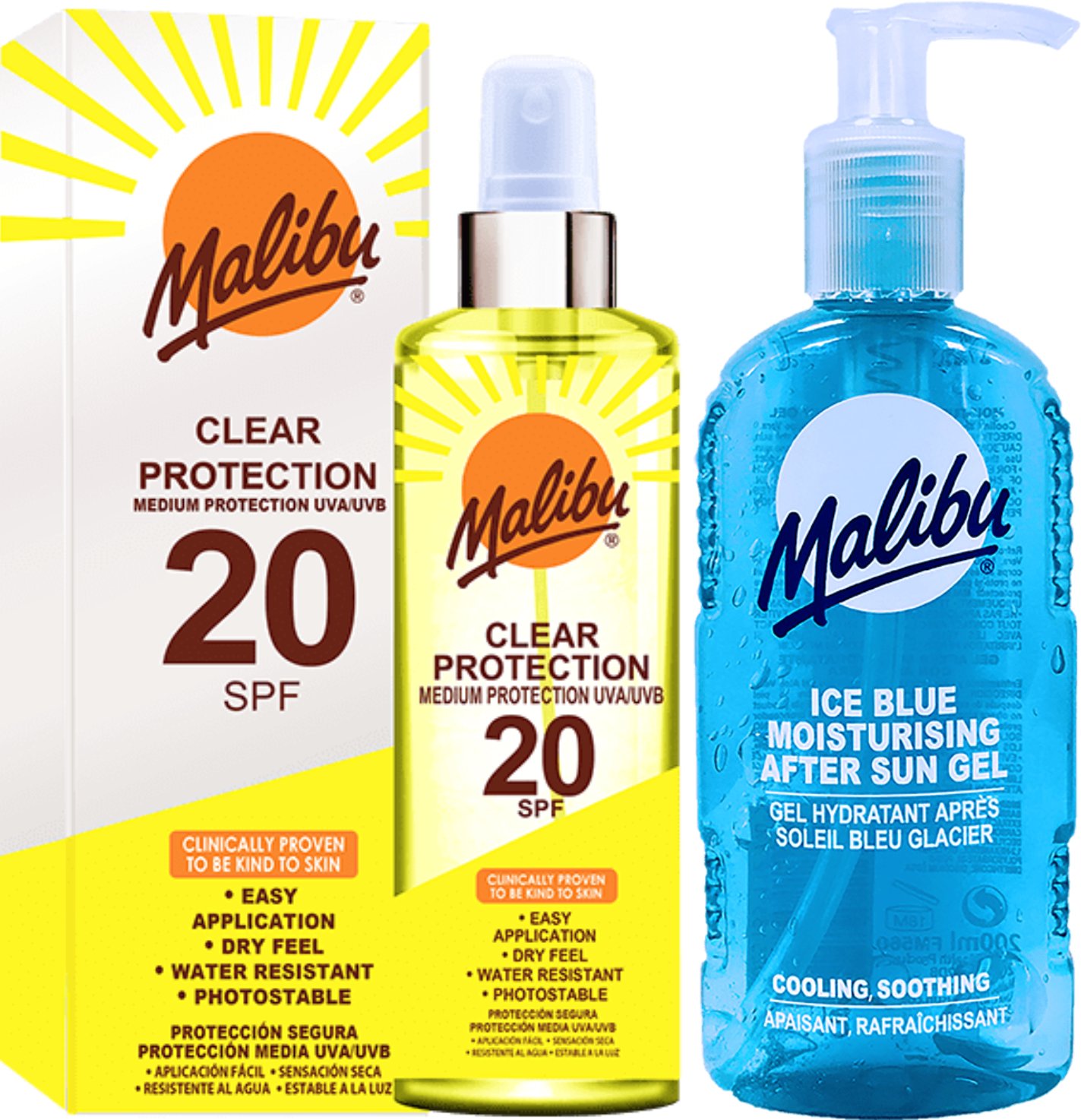 Malibu Clear Protection SPF20 250ml + Żel Po Opalaniu 200ml