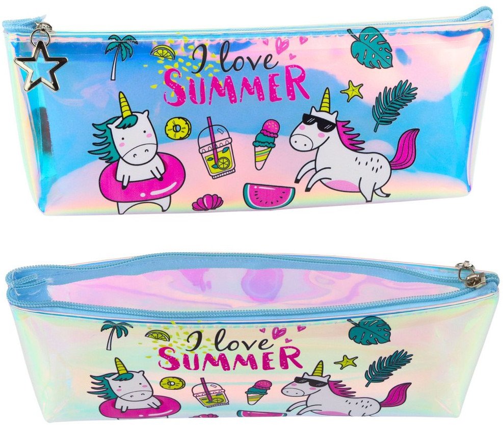 Piórnik Dziewczęcy Szkolny Holograficzny Motyw Lata Jednorożce 20x8cm