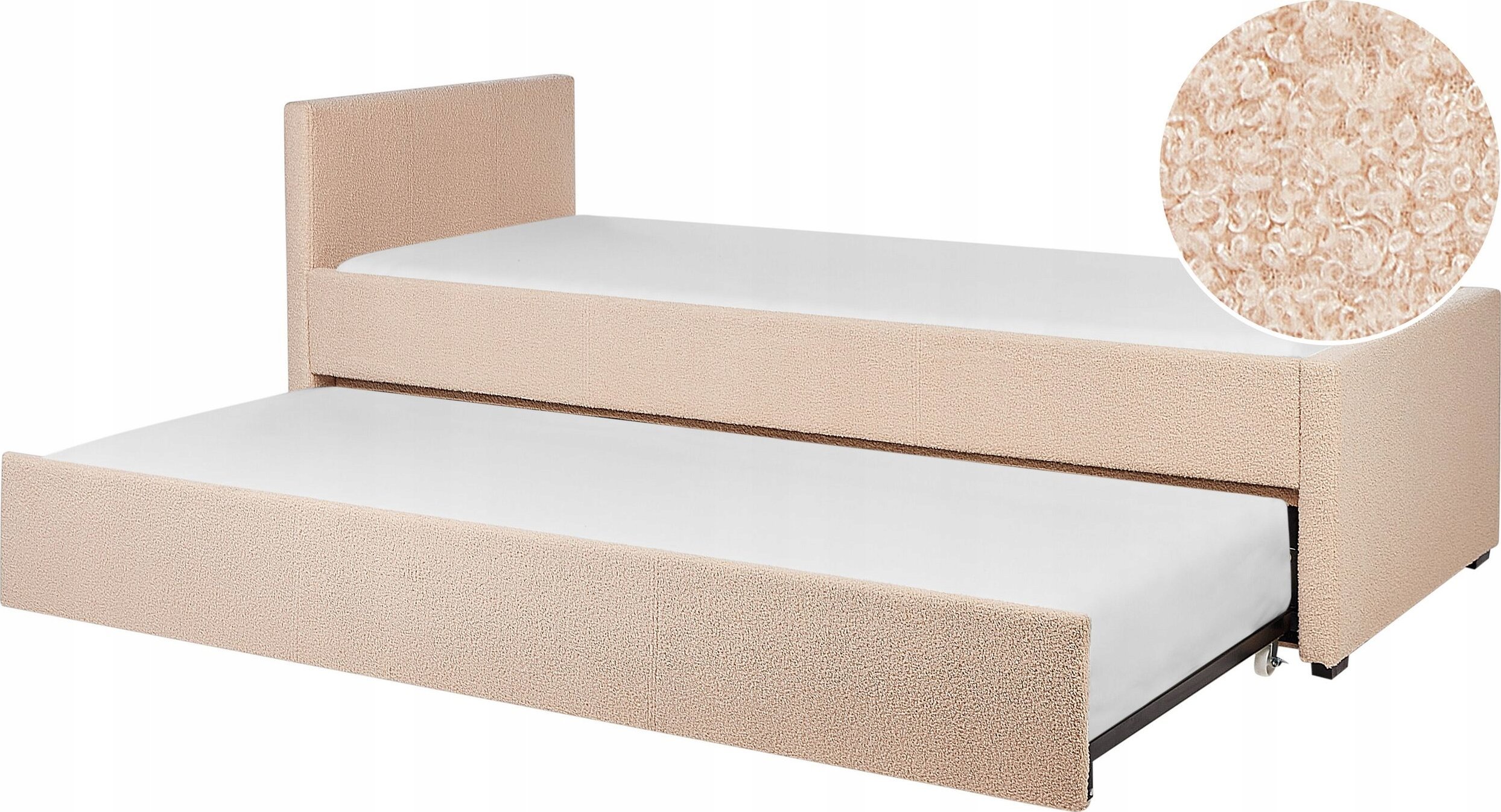 Beliani Łóżko wysuwane boucle 80 x 200 cm brzoskwiniowe MARMANDE