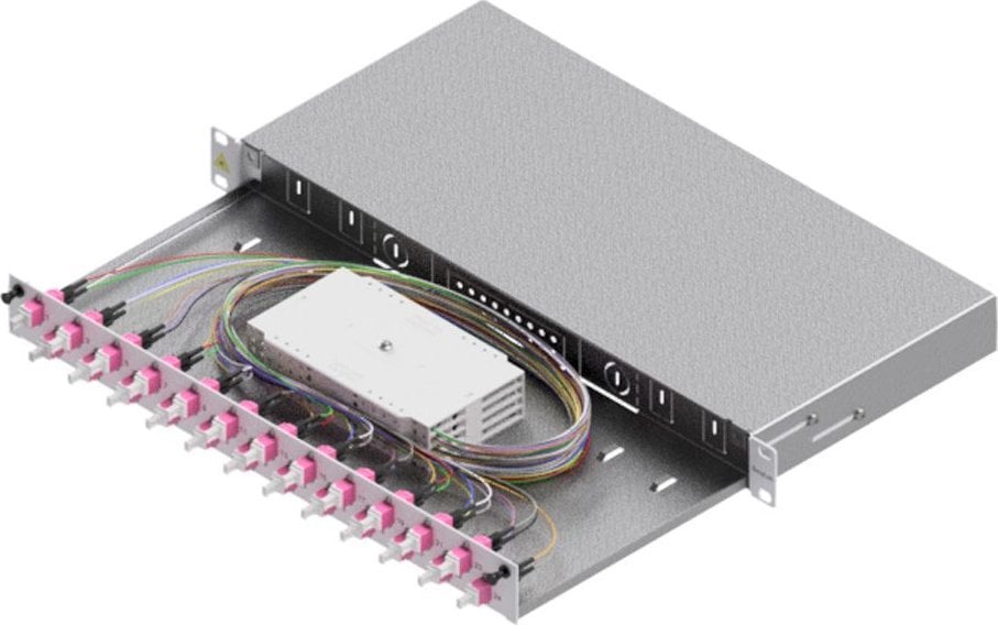 EASYLAN LWL-Spleissbox Grade C 48,26cm 19Zoll 1HE 24 Ports 24x LC-Duplex OM4