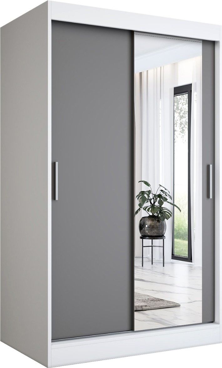 MKPOL Szafa przesuwna MODUO COMFORT 120 biała mat/antracyt z lustrem po prawej