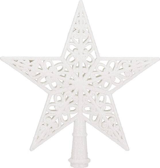 Springos Czubek na choinkę 21 cm szpic, ażurowa gwiazda biała brokatowa UNIWERSALNY