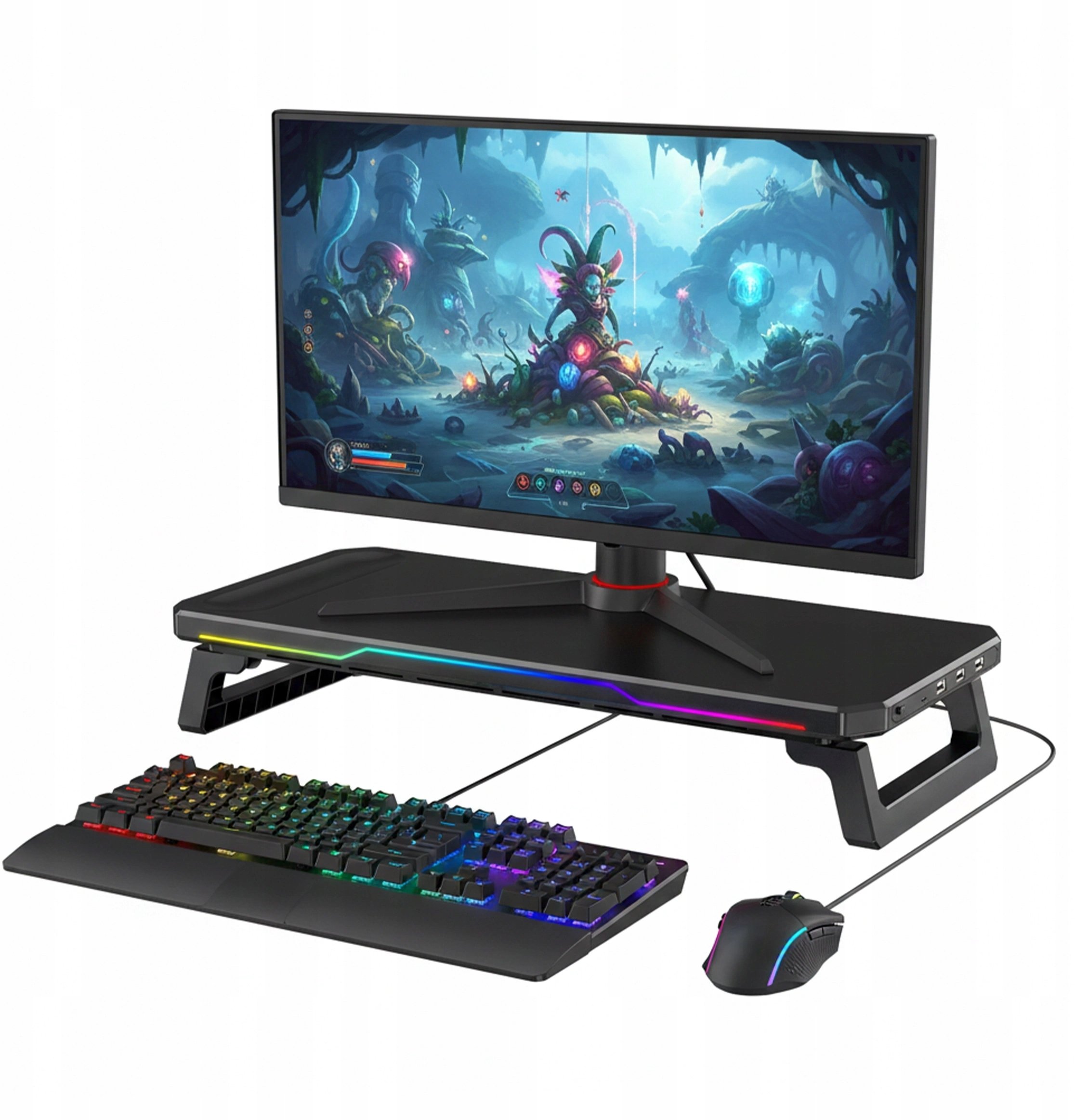 Podstawka pod monitor z lampką listwą świetlną RGB z wejściami HUB USB (3 USB-A, 1 USB-C) - biurkowa do Home Office, Gaming, p