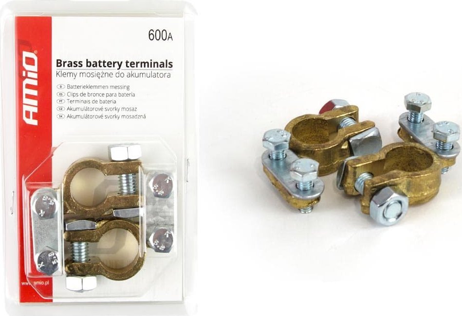 01161 Klemy akumulatora mosiężne 600AMP 2 sztuki w blistrze