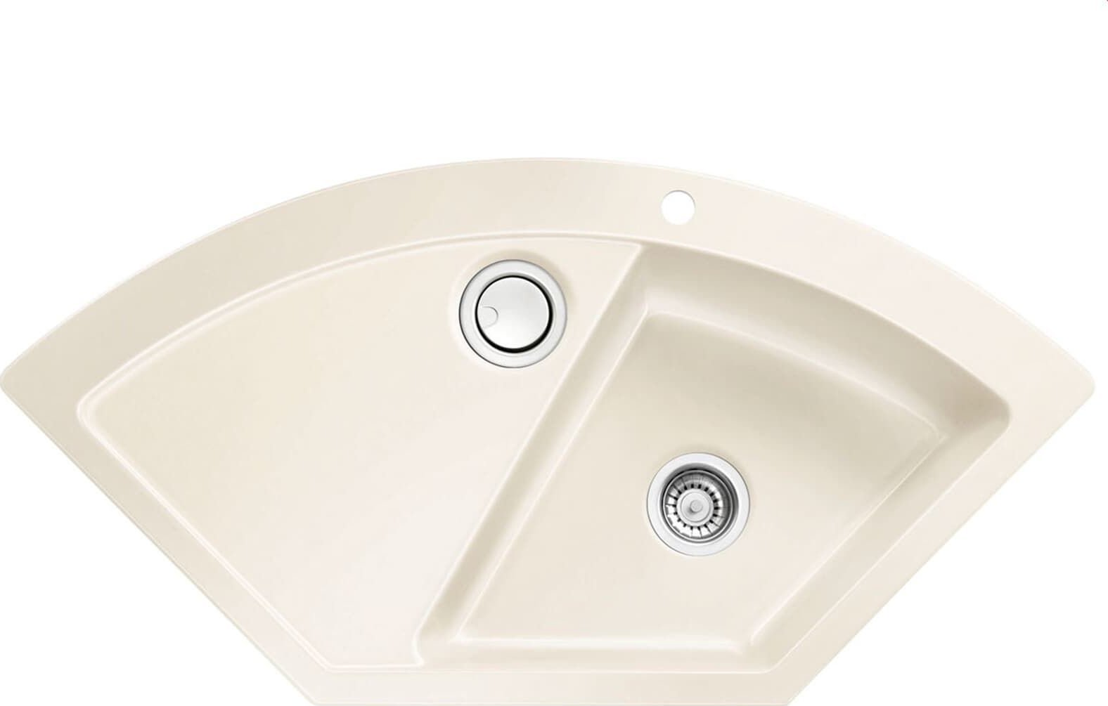 Zlewozmywak SYSTEMCERAM Systemceram Mera ECK Magnolia, Zlewozmywak ceramiczny narożny, korek manualny,