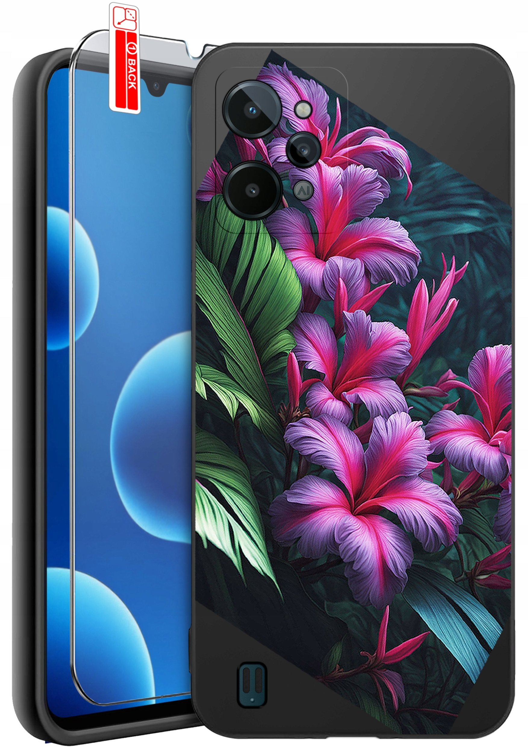 ETUI do Realme C31| WZORY | SILIKONOWE MATT CASE + SZKŁO 9H