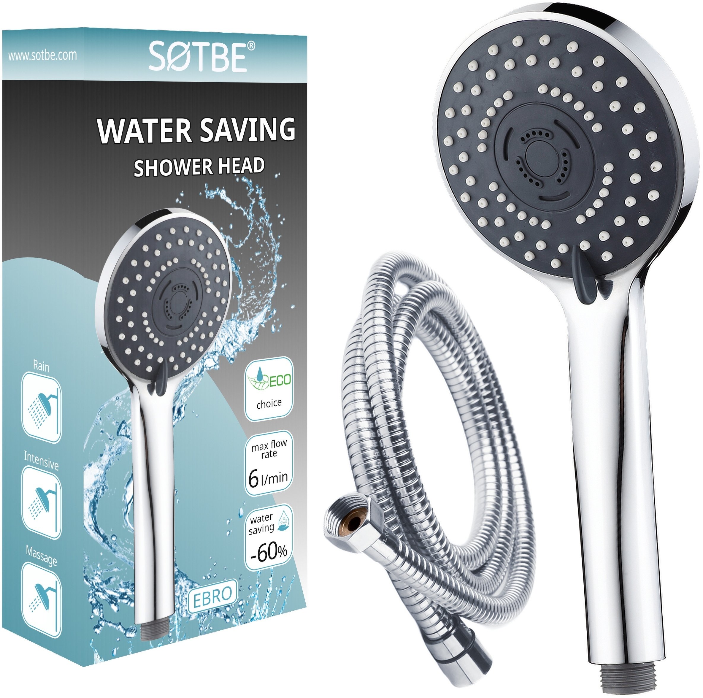 Słuchawka prysznicowa pod prysznic - 60% wody Wąż pleciony 150 cm ZESTAW