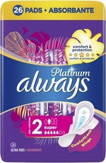 Always Always Platinum Super Podpaski ze skrzydełkami, 26 sztuk