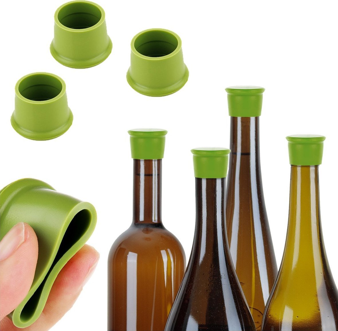 Heckermann Zestaw 3x Zatyczka silikonowa korek do butelek ZIELONA