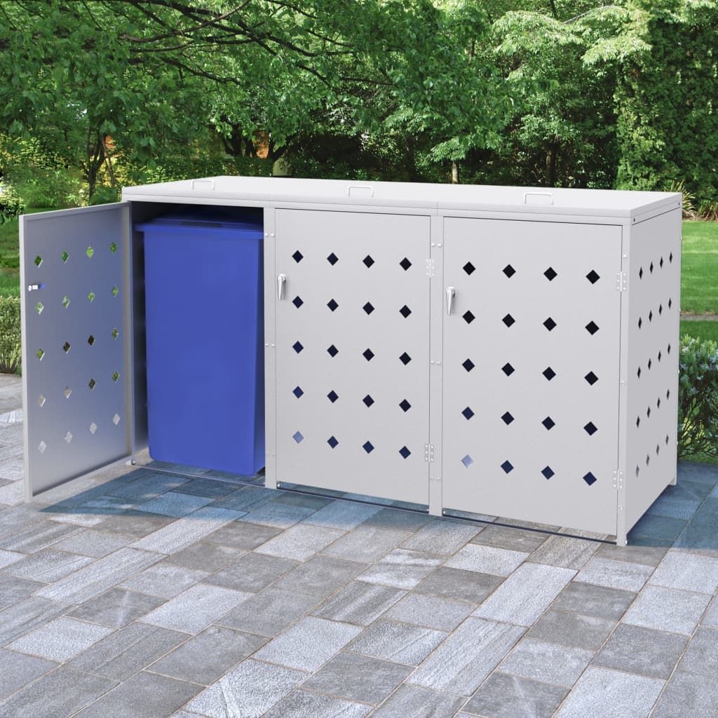 vidaXL Potrójna osłona na kosze na śmieci, 240 L, stal nierdzewna (145381) - 145381