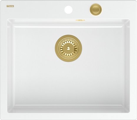 Zlewozmywak GraniteQ MORGAN 110 zlewozmywak snow white z syfonem Push To Open kol. złoty 1-komorowy b/o + zaczepy 4 szt