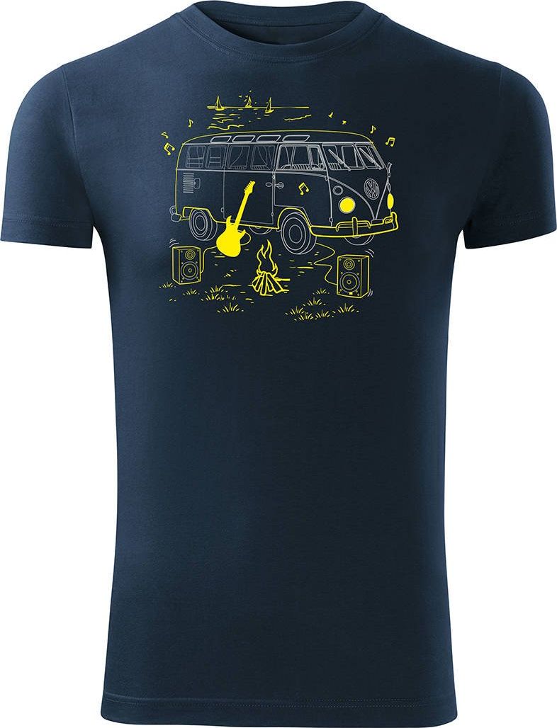 Topslang Koszulka z samochodem VW T1 męska granatowa SLIM XXL