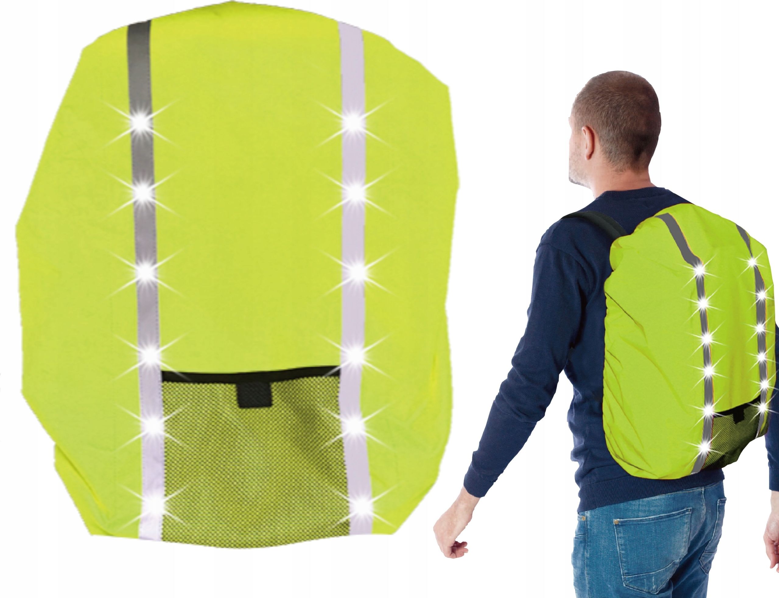 Pokrowiec Wodoodporny Odblask Na Plecak Diody Led