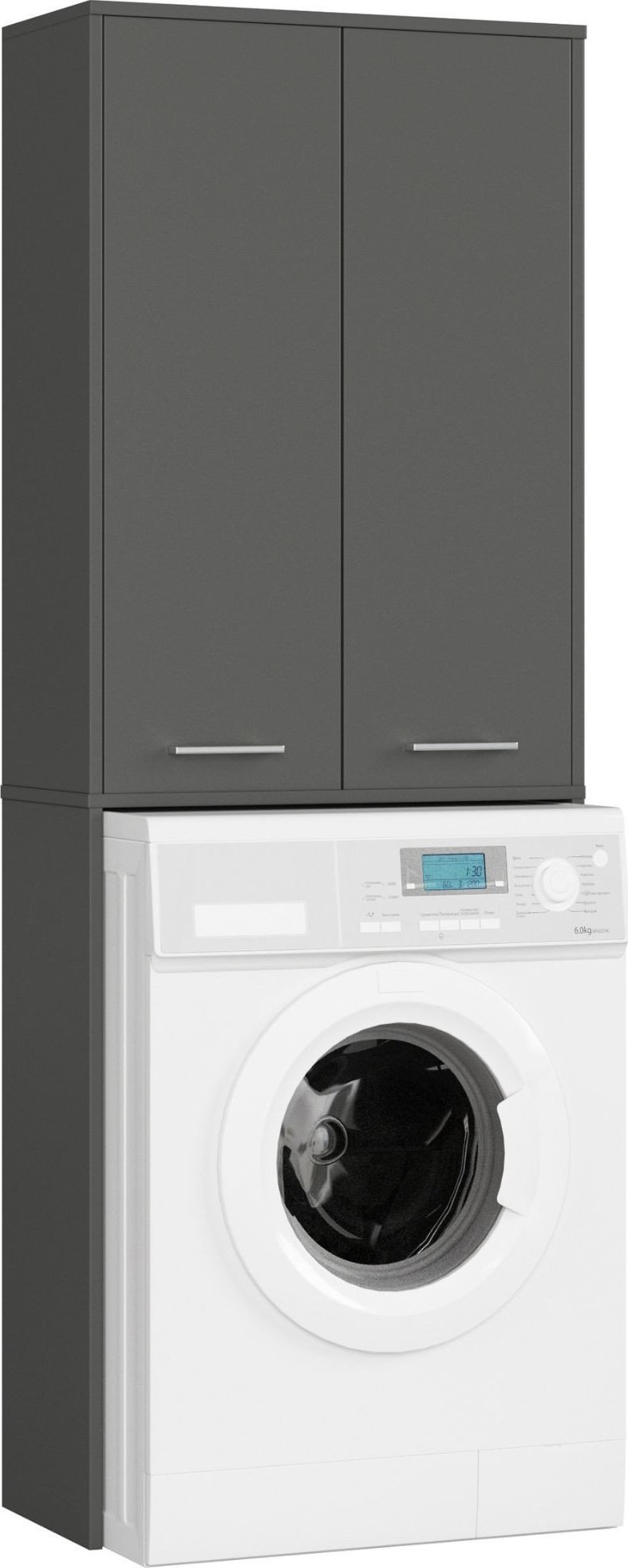 Fabryka Mebli Akord Słupek łazienkowy FIN 180 cm nad pralkę regał 2 drzwi - grafit szary