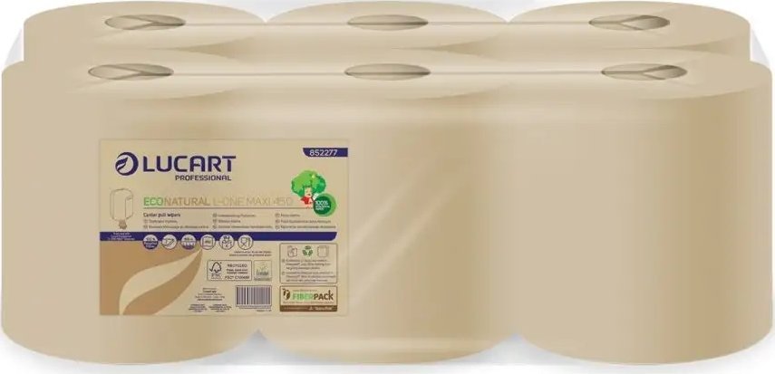 Karen Lucart EcoNatural L-ONE Maxi - Czyściwo w roli, centralnie dozowane, 2 warstwy, 158 m, celuloza Fiberpack - 6 rolek